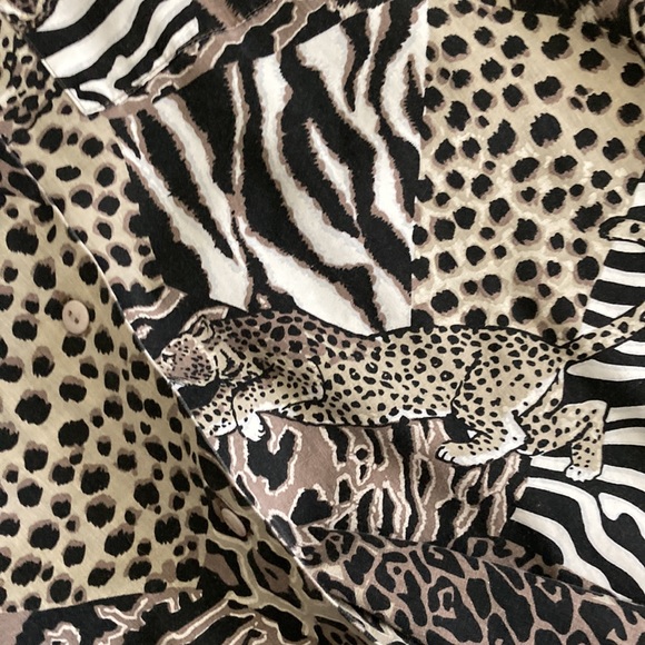 Leopard zebra cheetah animal print button down cotton top vintage 90s/80s - Picture 3 of 5